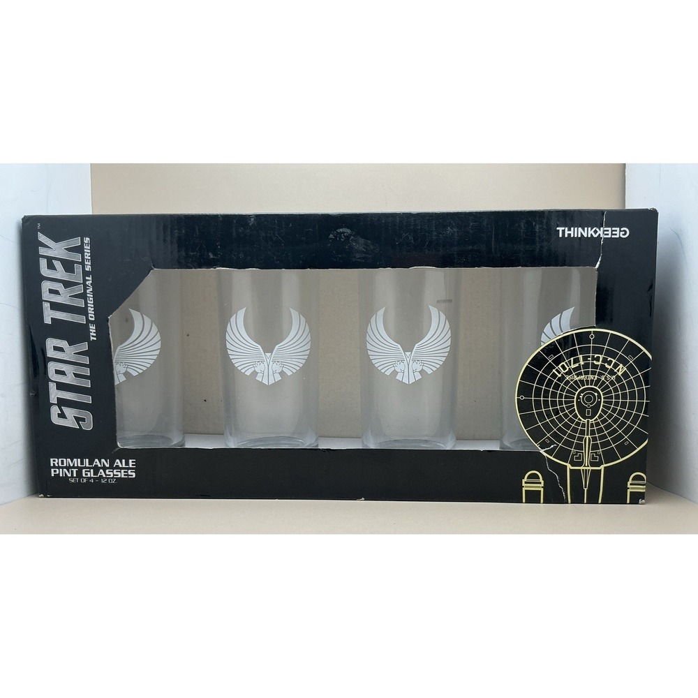 Star Trek TOS Romulan Ale Pint Glasses Set of 4 12oz ThinkGeek-New in Box